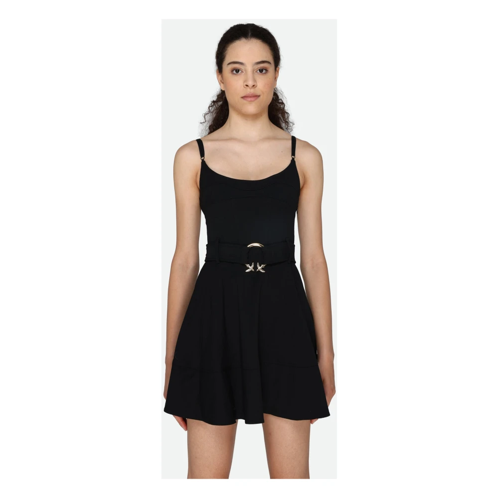 pinko Zwarte Jurk met Logo Riem Black Dames