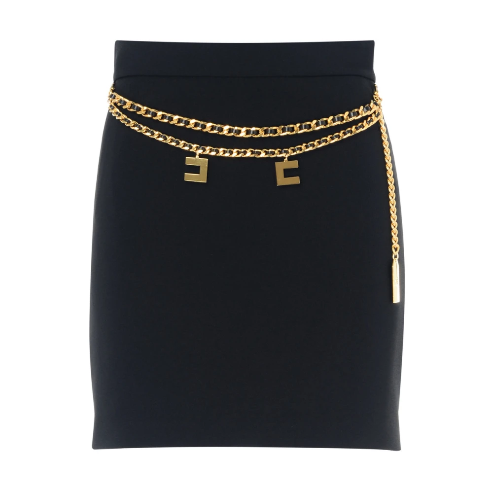 Elisabetta Franchi Zwarte Geplooide Rok Gonna EF Nero Black Dames