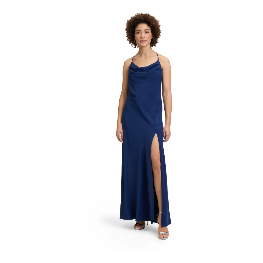Vera Mont Elegante Avondjurk met Watervalhalslijn Blue Dames