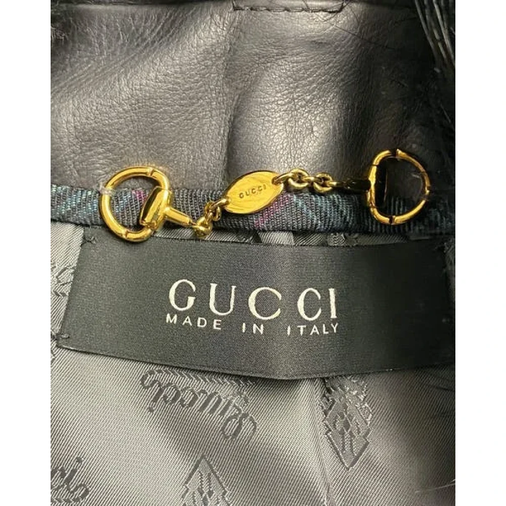 Gucci Vintage Zwarte leren jas met bontkraag Black Dames