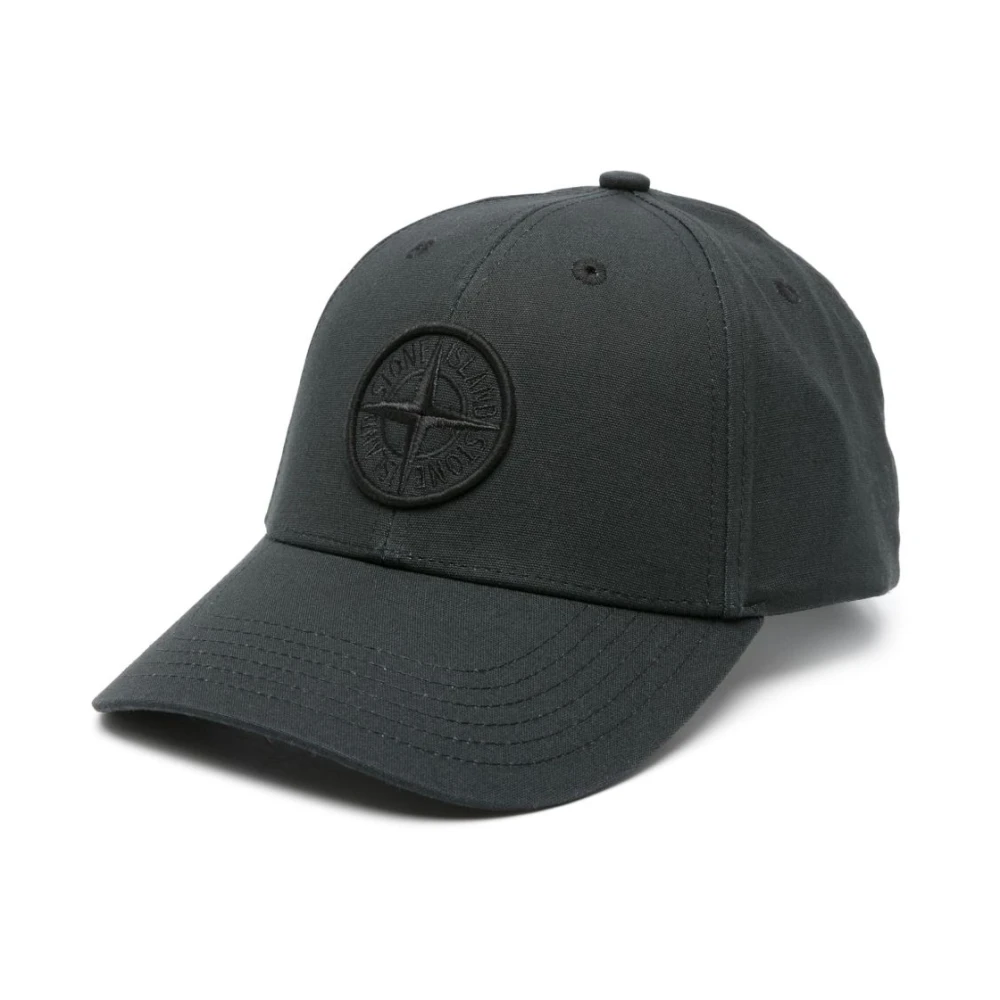 Stone Island Zwarte Katoenen Hoed met Kompas Logo Black Heren