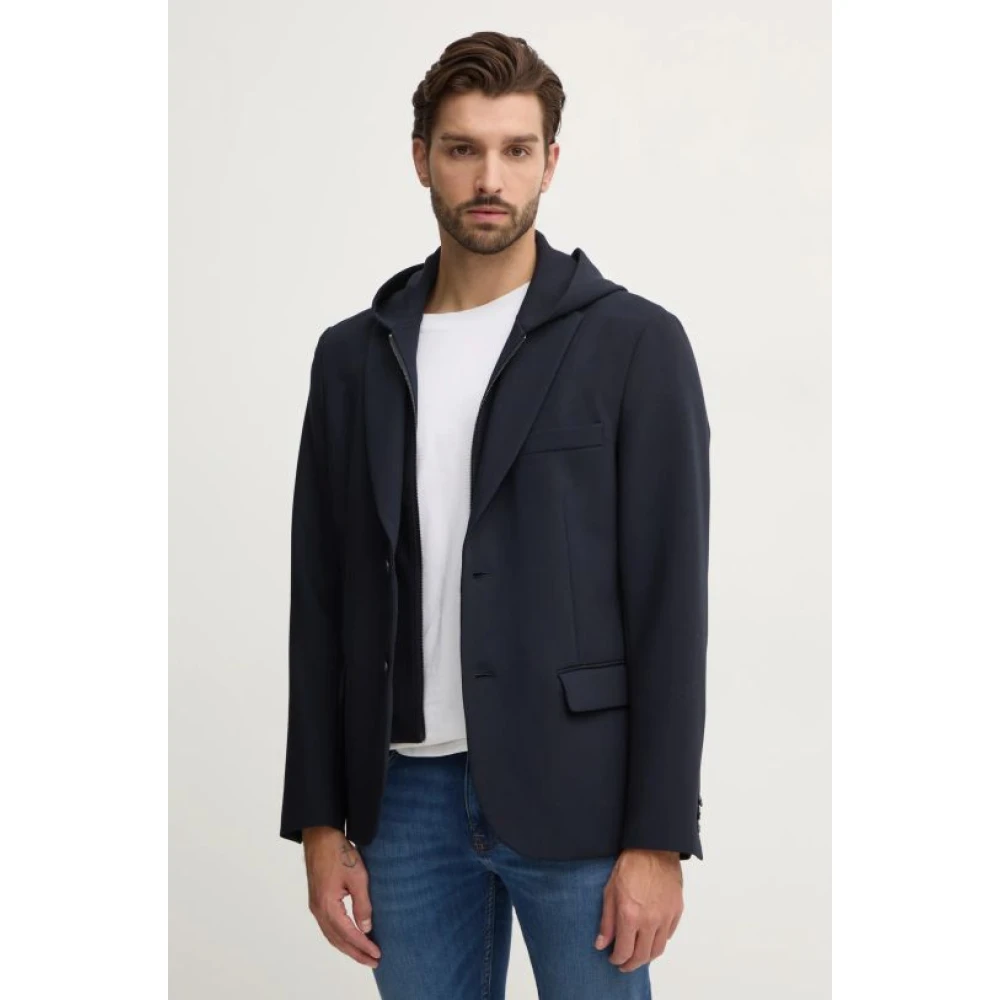Emporio Armani Blauwe Hooded Jersey Jas Blue Heren
