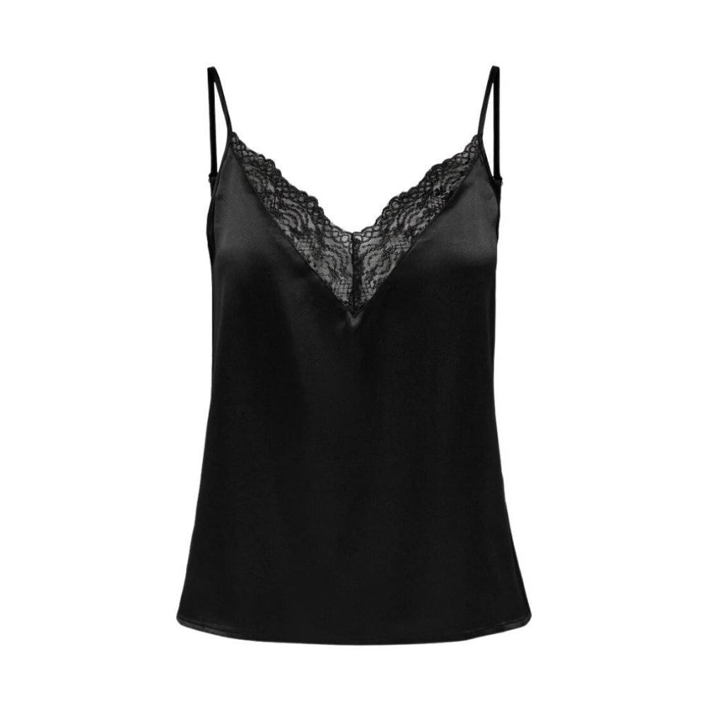 Only Women's Black Sleeveless V-Neck Top With Lace - Sleeveless Tops - S - Tops