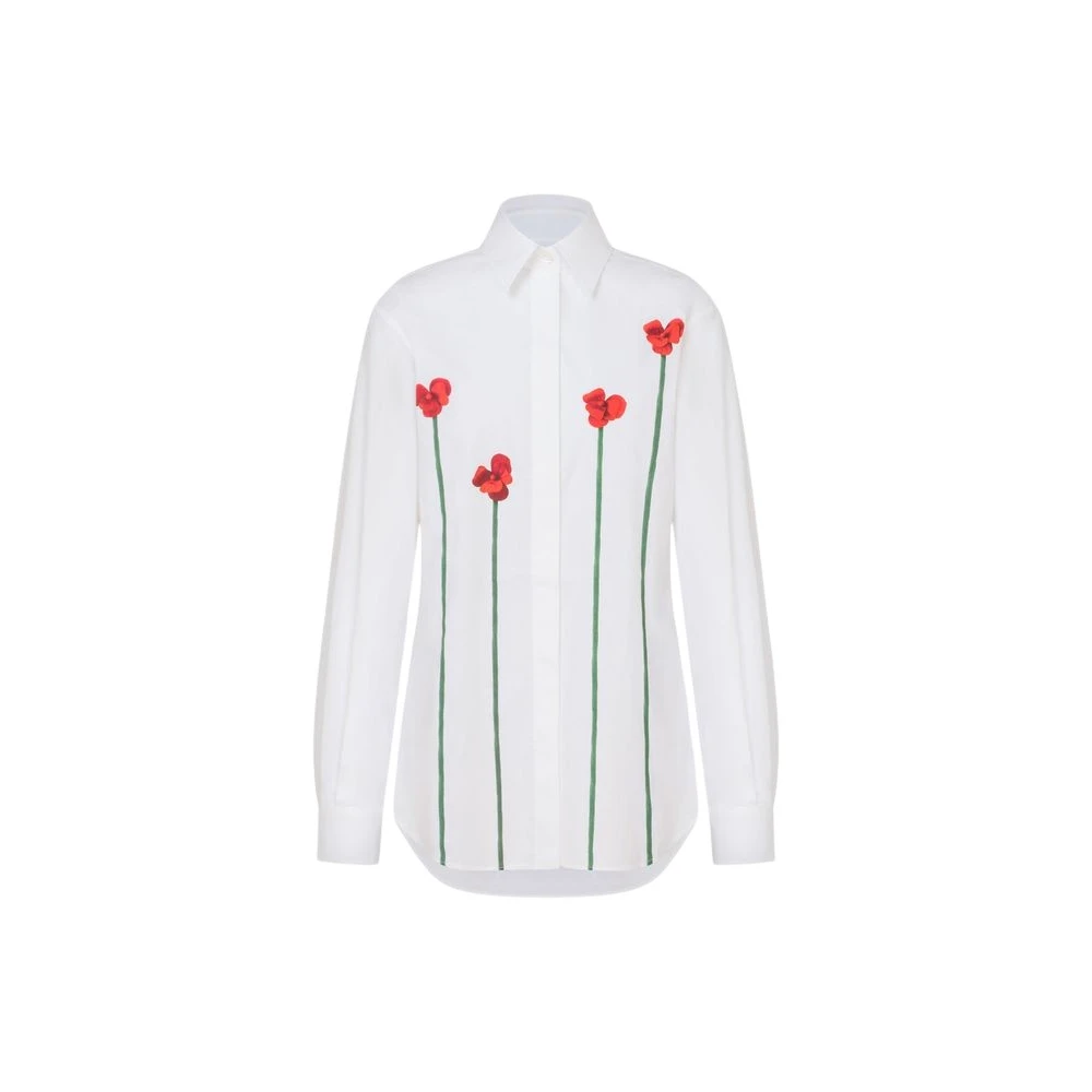 Moschino Women's White Printed Cotton Poplin Shirt - Shirts - S - Blouses & Shirts