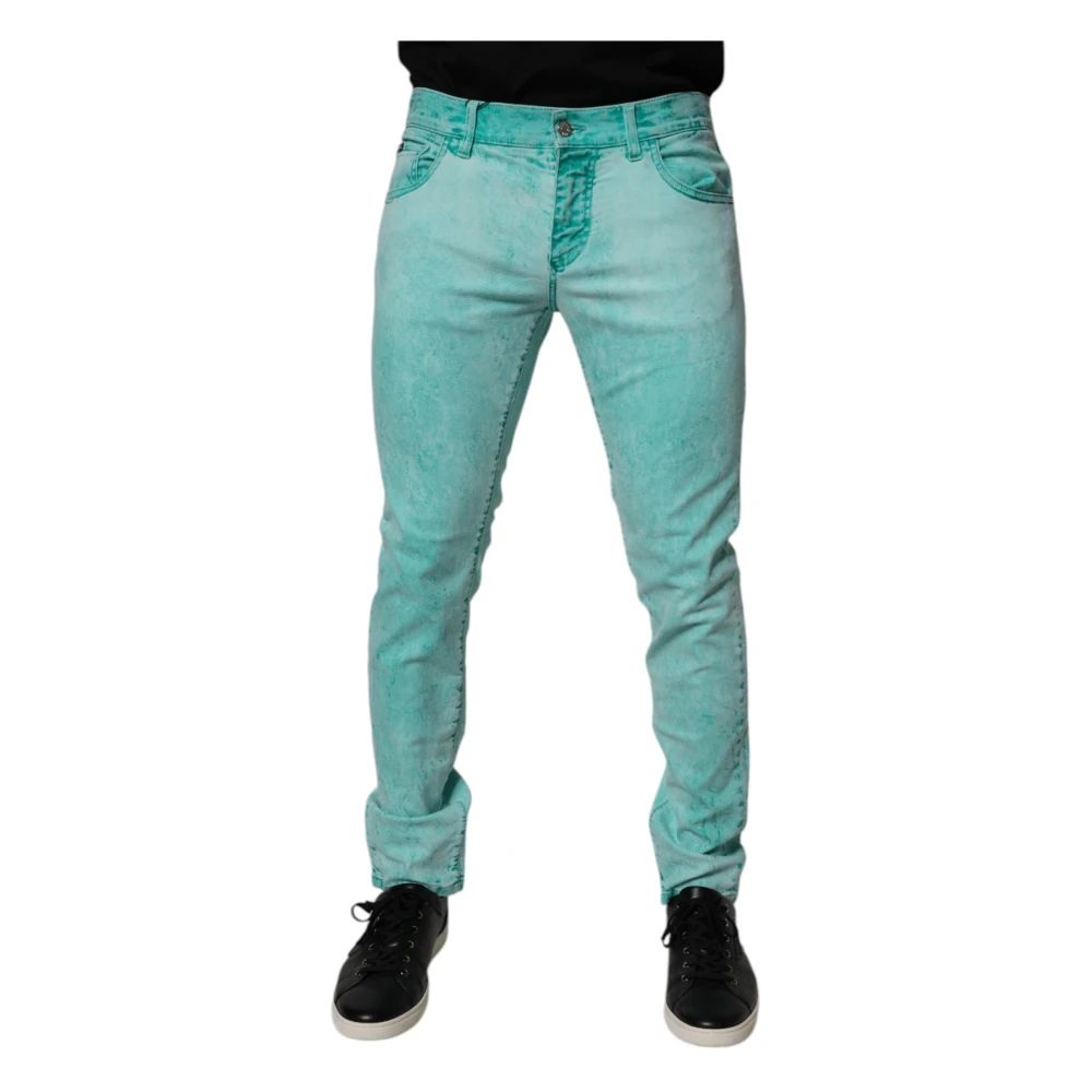 Dolce & Gabbana Men's Green Tie Dye Skinny Denim Jeans