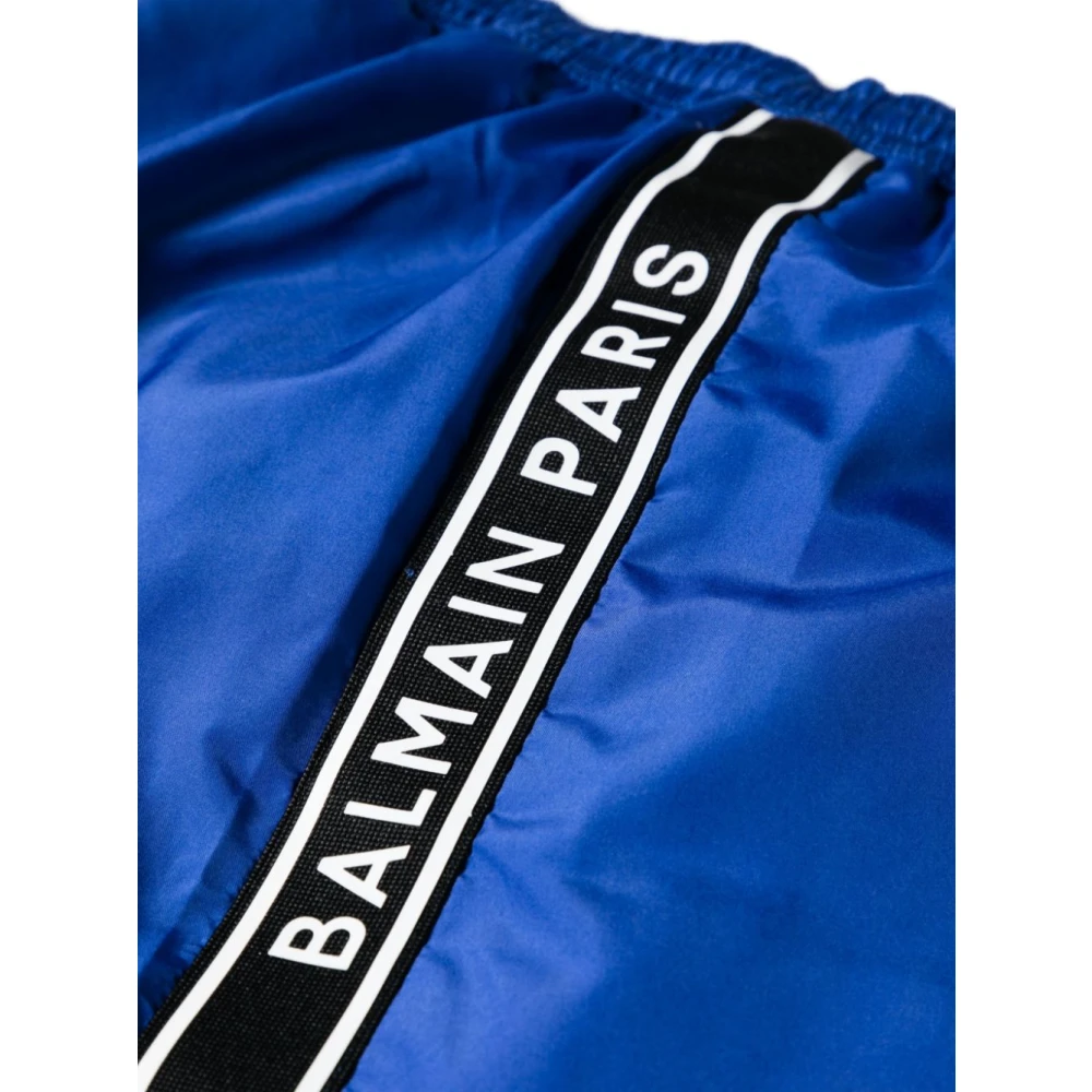 Balmain Zwarte Logo Zwembroek Blue Heren