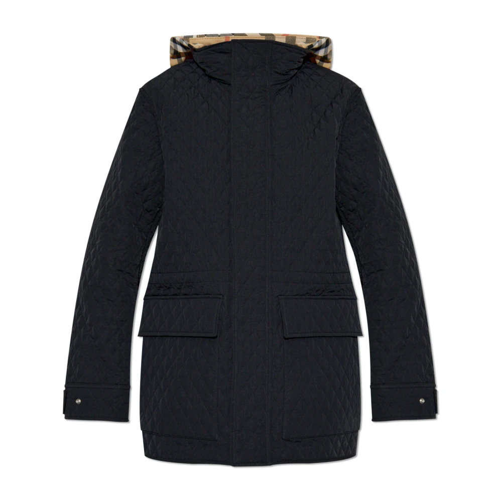 Burberry Zwarte Diamant Gewatteerde Jas Black Dames