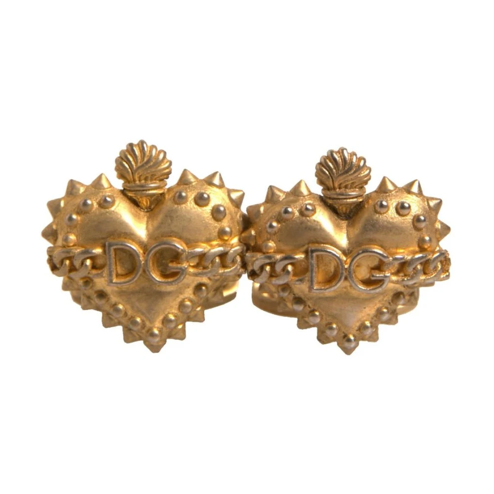 Dolce & Gabbana Goudkleurige Hart Manchetknopen met Logo Yellow Heren