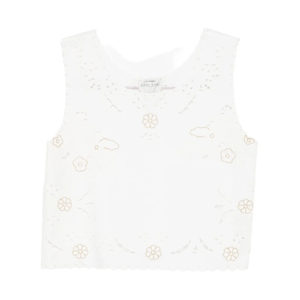 Forte Forte White Broderie Anglaise Scalloped Edge Scoop Neck Sleeveless Straight Hem - Female - Sleeveless Tops - L - Tops