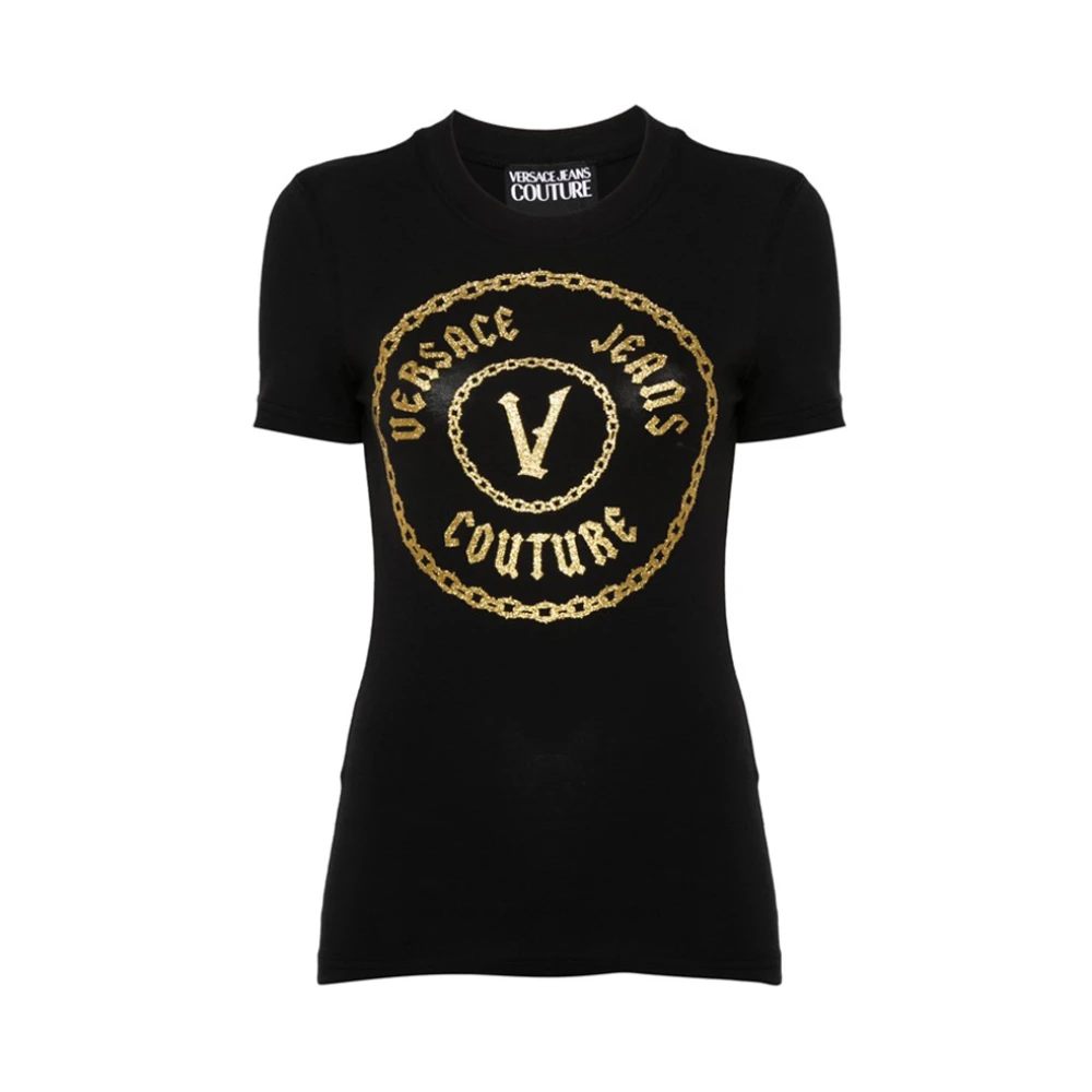 Versace Jeans Couture Glitter Logo Print Svart T-shirt Black, Dam