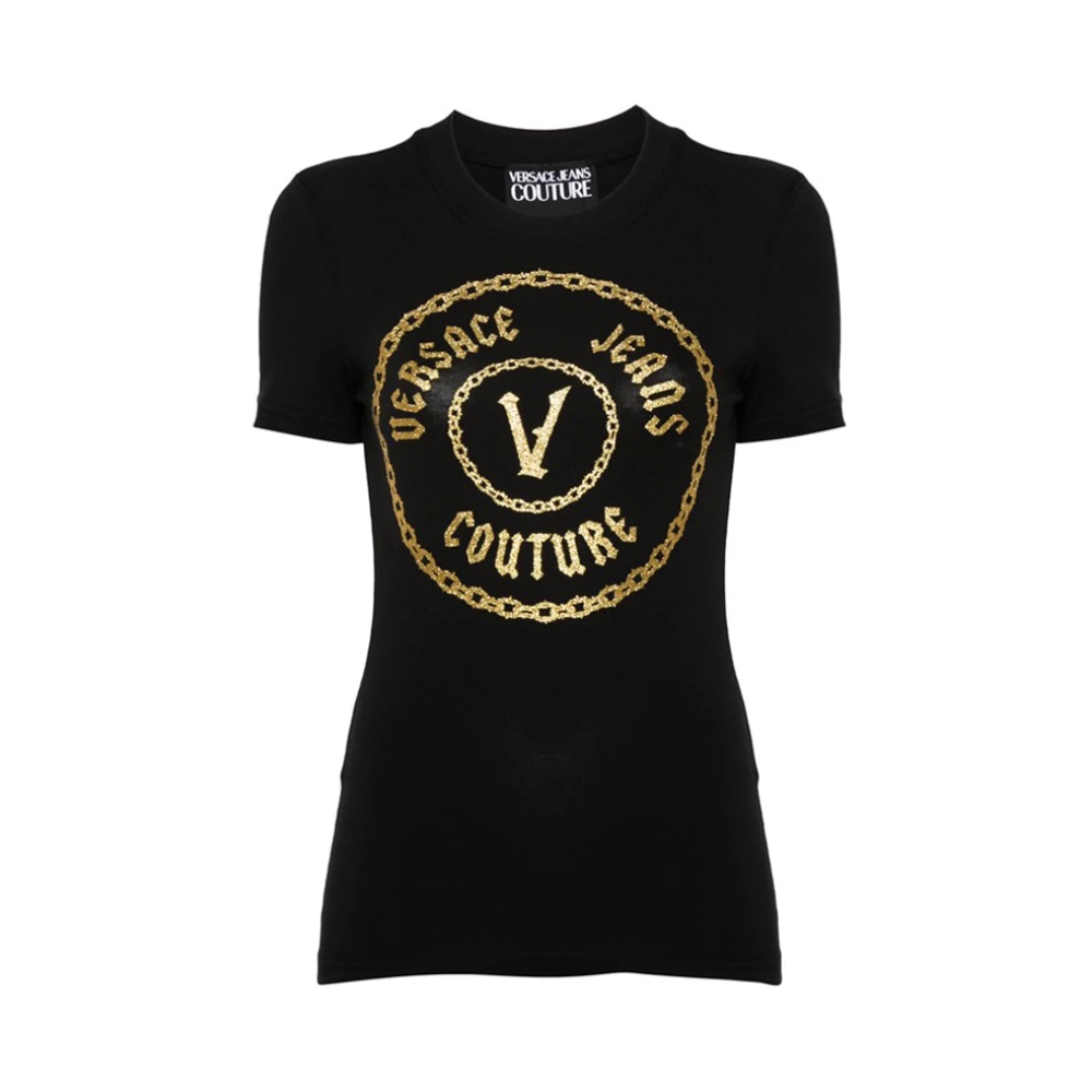 Versace Jeans Couture Glitter Logo Print Zwart T-shirt Black Dames