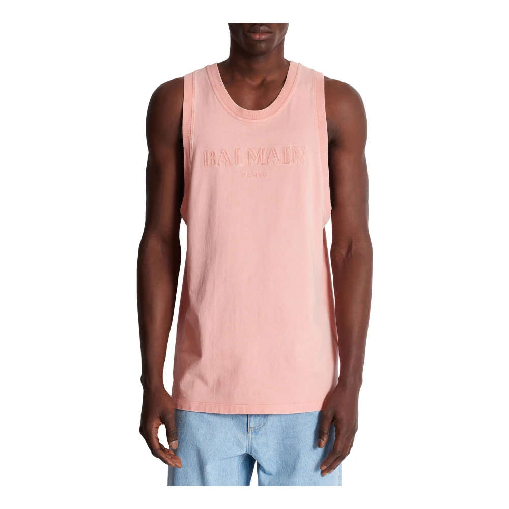 Balmain Tanktop met Vintage Bamain borduurwerk Pink Heren