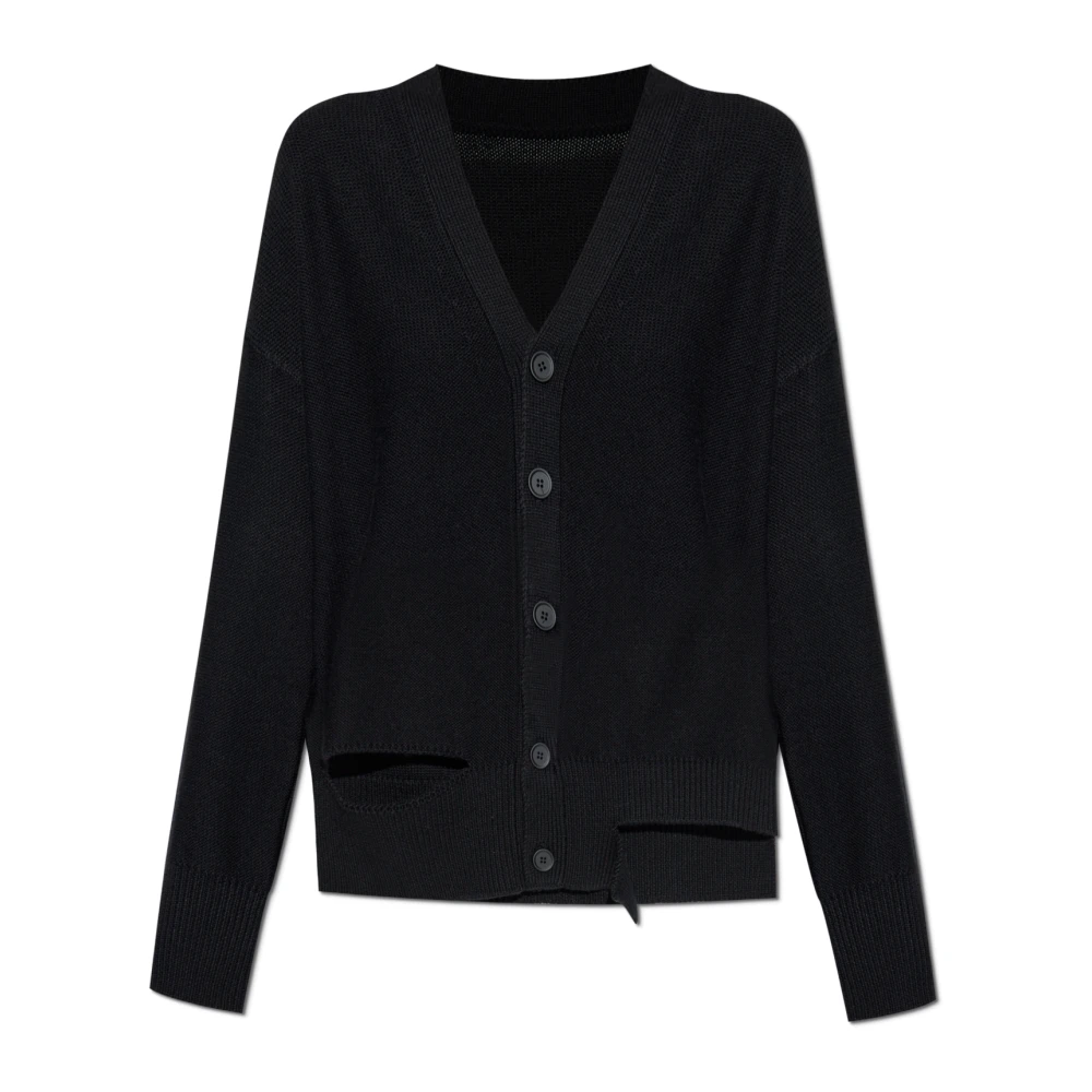 Mm6 Maison Margiela Women's Black Cardigans, M, Cardigan With Woolen Trim