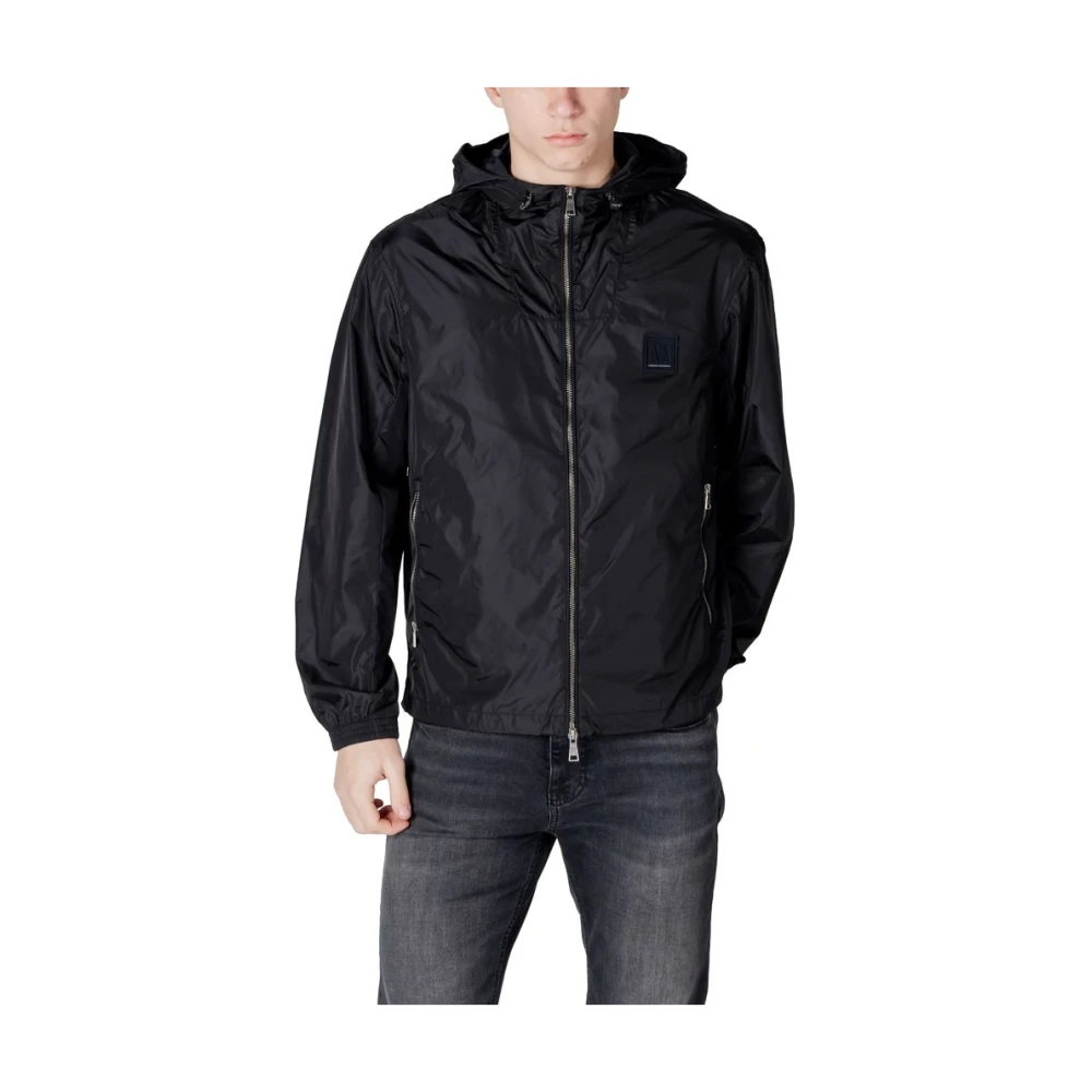 Armani Exchange Men's Black Rain Jackets,, Polyamide Jacket Collection Medium