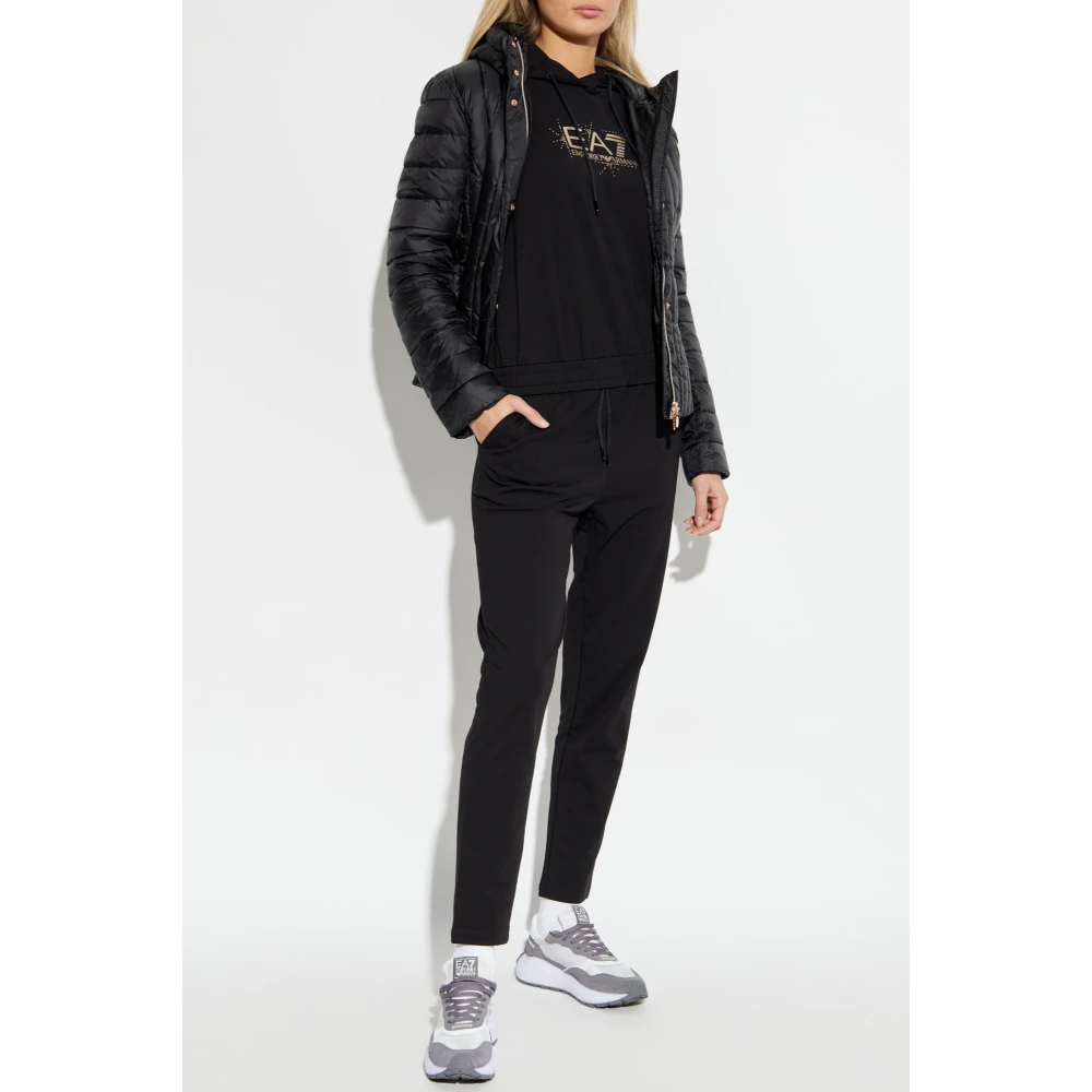 Emporio Armani EA7 Gewatteerde jas met capuchon Black Dames