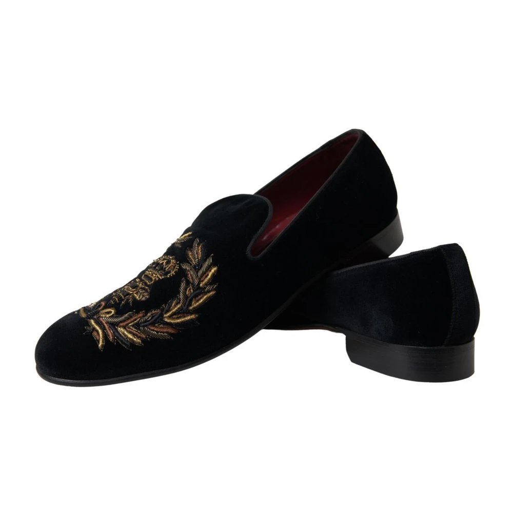 Dolce & Gabbana Zwarte Velvet Bee Crown Loafers Black Heren