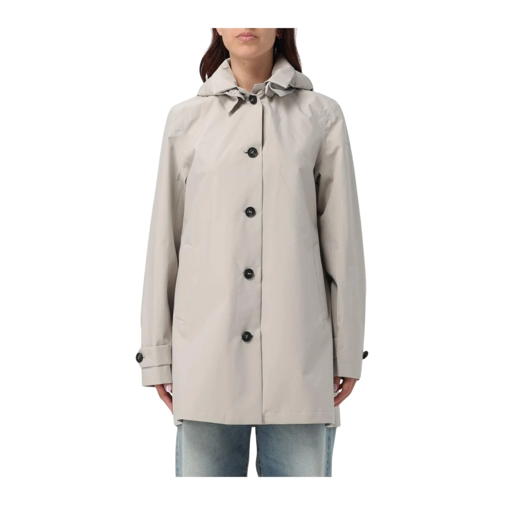 Save The Duck Women's Beige Hooded Relaxed Rain Jacket