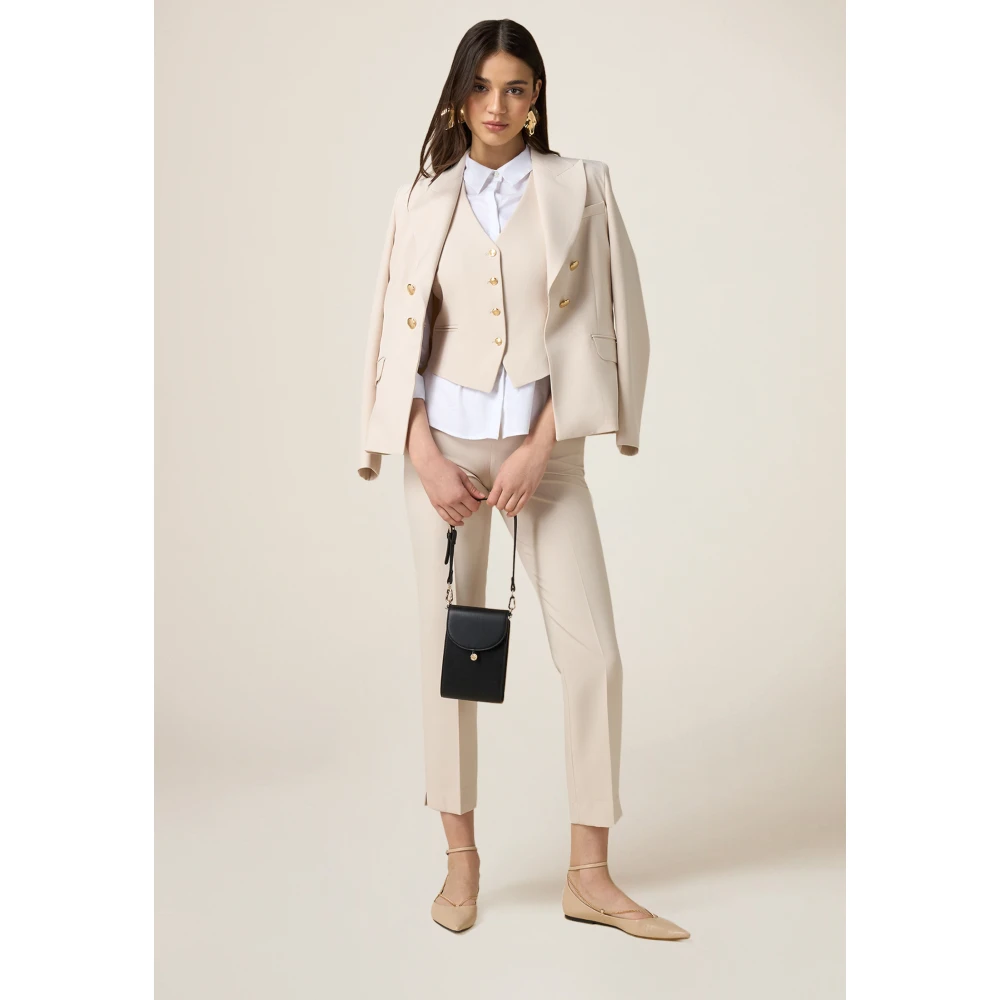Oltre Technische Stof Rechte Pijp Broek Beige Dames
