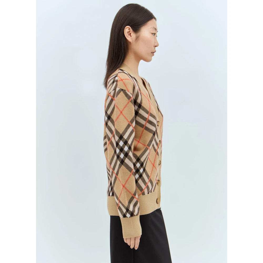 Burberry Check Wool-Blend Cardigan Beige Dames