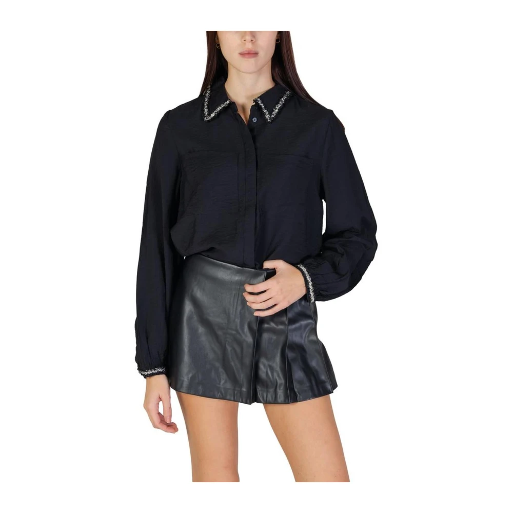 Vila Versierde Kraag Lange Mouw Shirt Black Dames