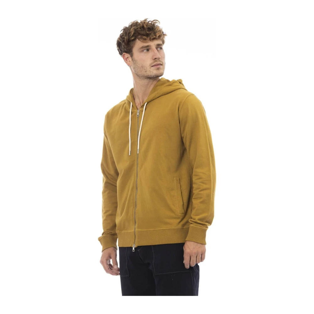 Alpha Studio Moderne hoodie met rits en zakken Brown Heren
