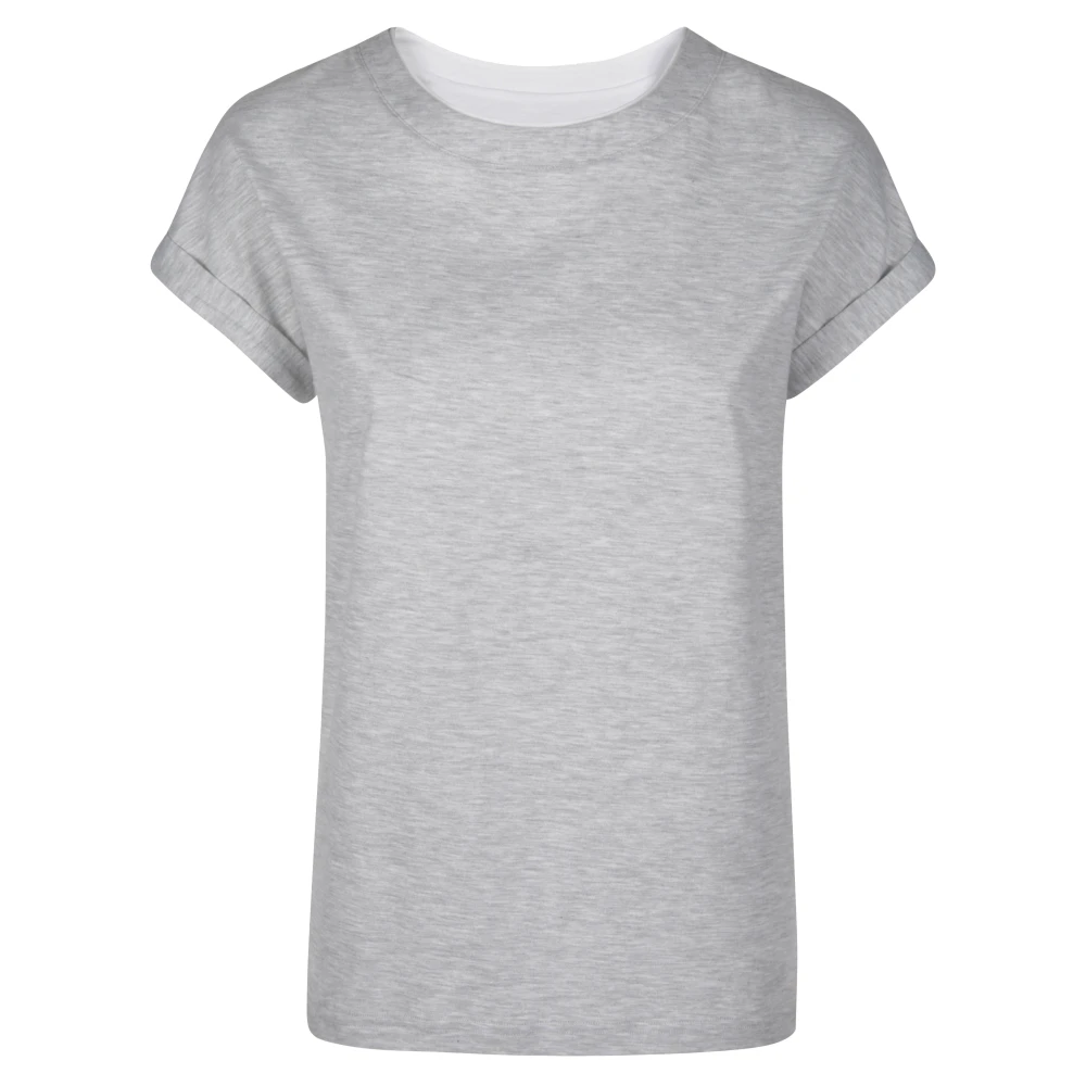 Eleventy Katoen en Leren Ronde Hals T-Shirt Gray Dames