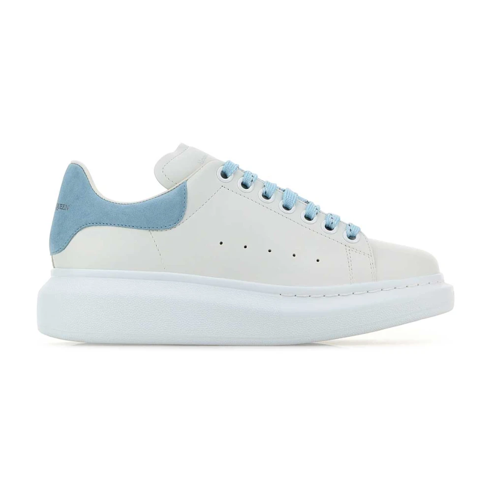 Alexander McQueen Witte Leren Sneakers met Lichtblauwe Hiel Dames Schoenen