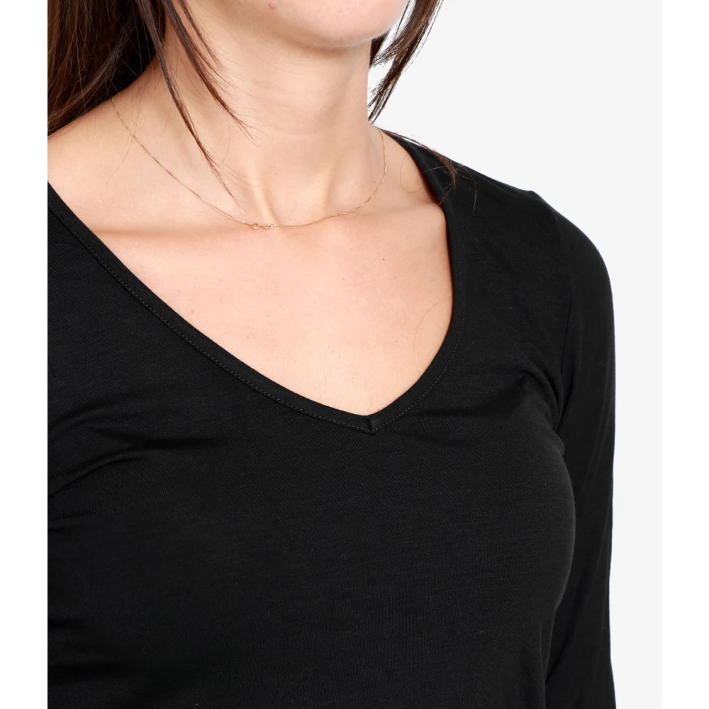 Pennyblack Zwart V-hals T-shirt met lange mouwen Black Dames