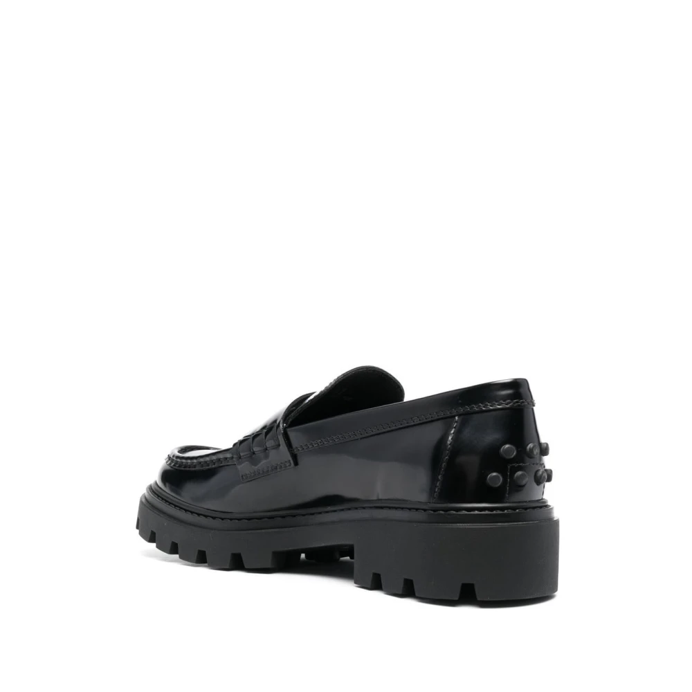 TOD'S Zwarte Penny-Slot Leren Loafers Black Dames