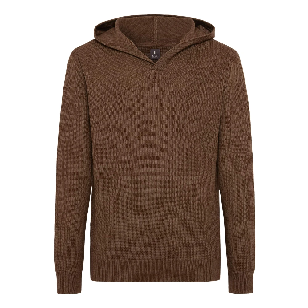 Boggi Milano V-hals Hoodie Brown Heren