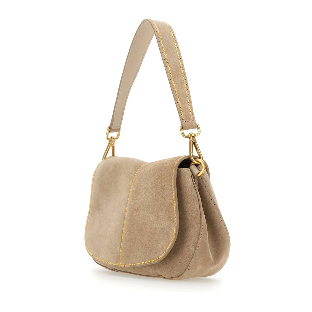 Gianni Chiarini Zand Suede Ronde Tas met Geel Borduurwerk Beige Dames