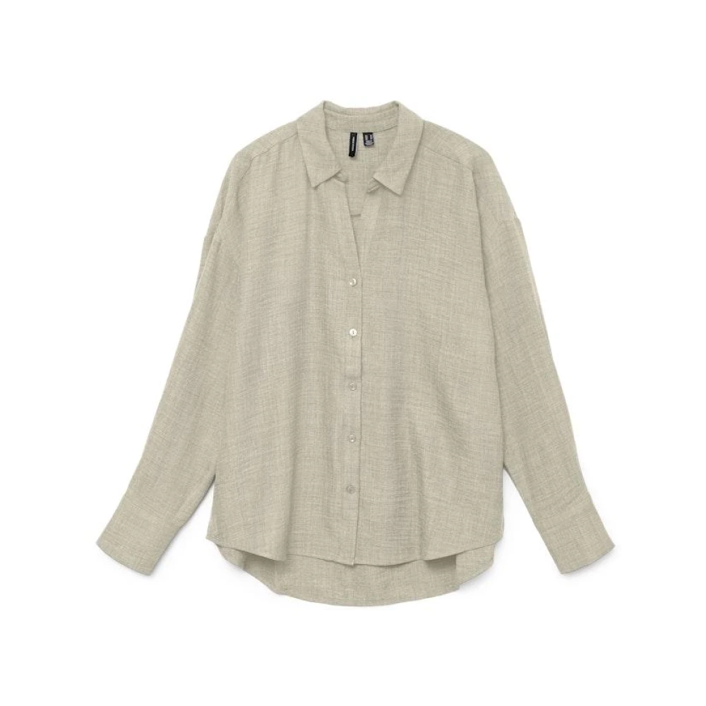 Vero Moda Koninklijke Geweven Shirt in Overcast Melange Beige Dames