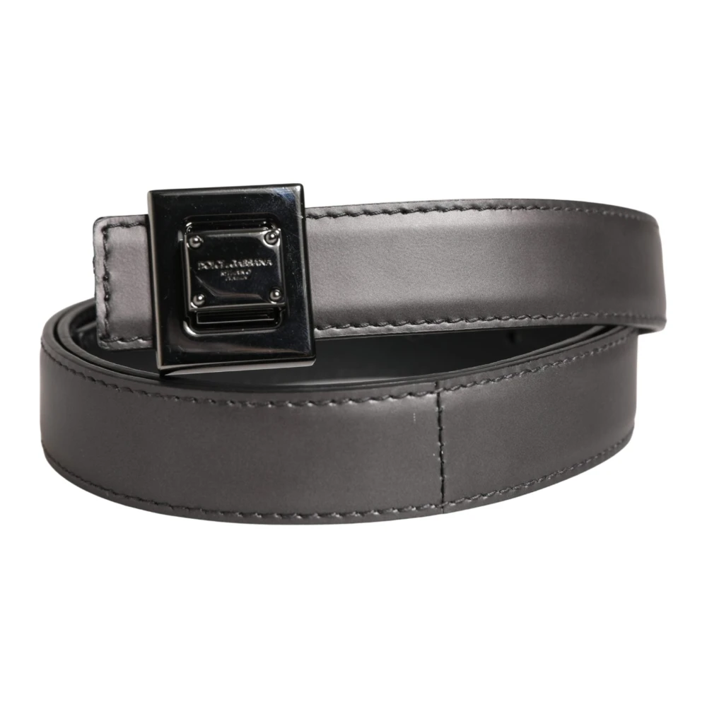 Dolce & Gabbana Men's Gray Belts, One Size, Classic Leather Square Buckle Belt