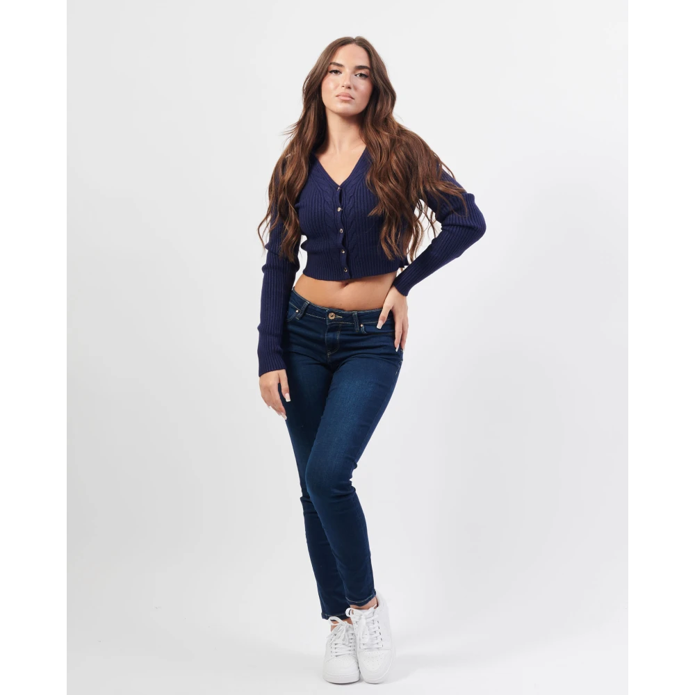 Fracomina Blauwe Gebreide Vest met Knoopsluiting Blue Dames