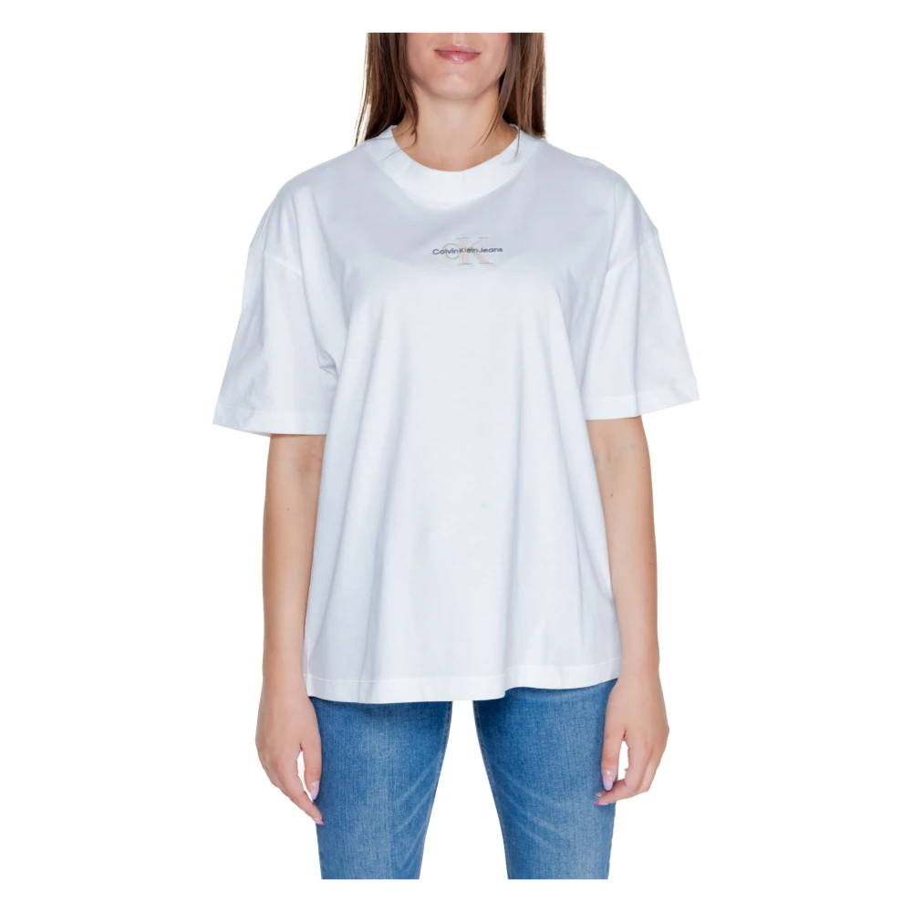 Calvin Klein Jeans Boyfriend T-Shirt Höst/Vinter Kollektion 100% Bomull White, Dam