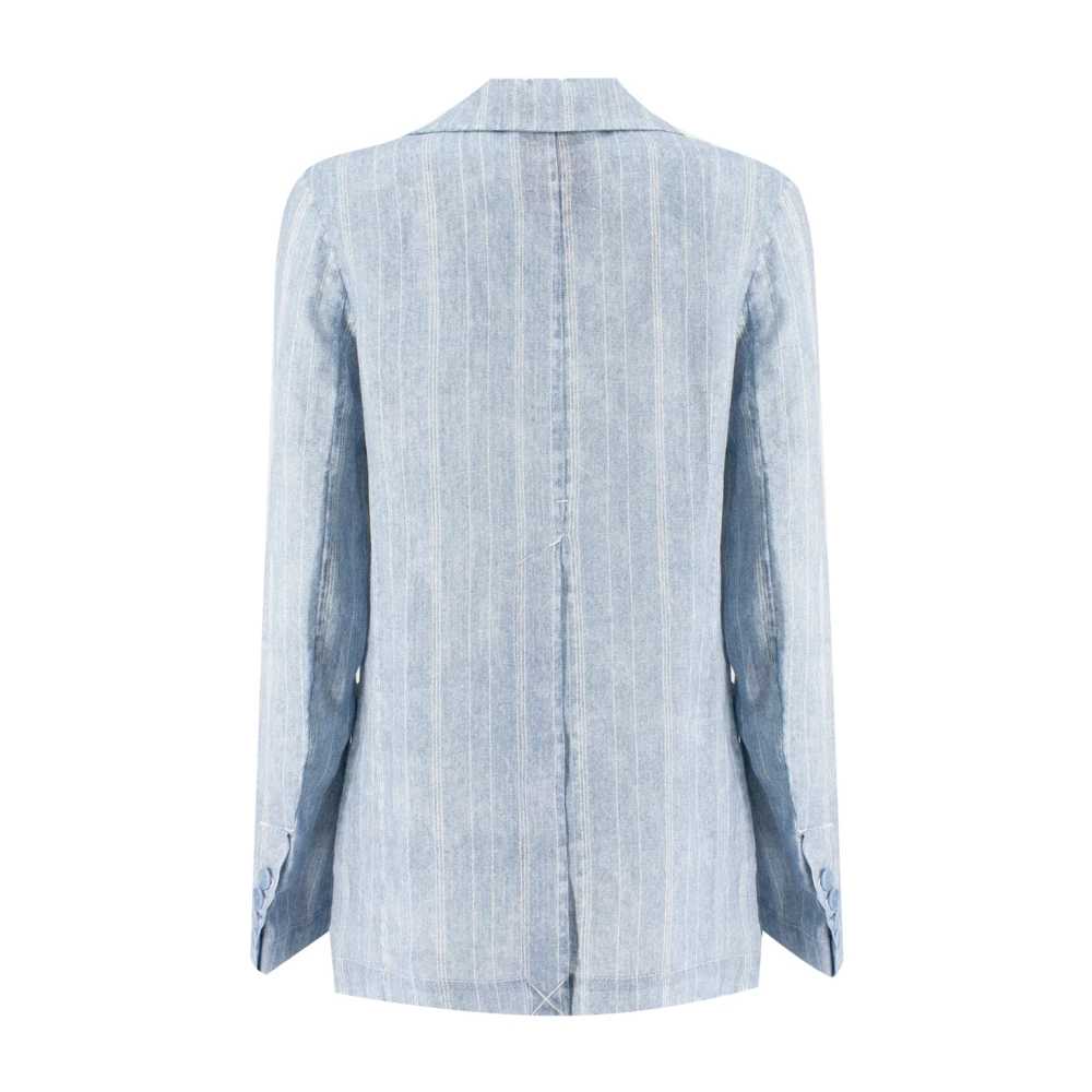 Ermanno Scervino Gestreepte Linnen Jas voor Lente Outfit Blue Dames