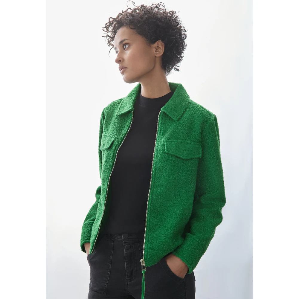 Street One Moderne wollen jas met overhemdkraag Green Dames