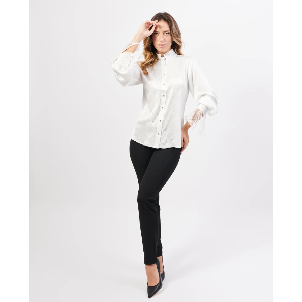 Fracomina Witte Kant Inzet Shirt White Dames