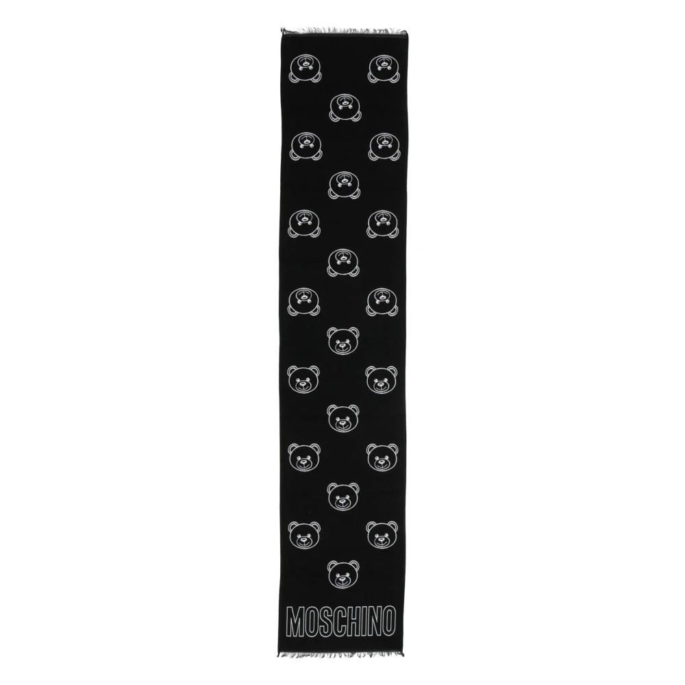 Moschino Wollen sjaal met abstract patroon en logo Black Dames