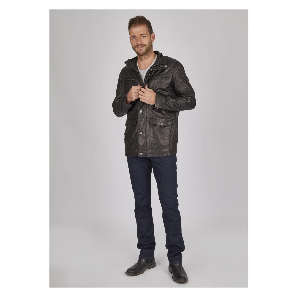 Bugatti Heren Leren Parka Jas Budavid Black Heren