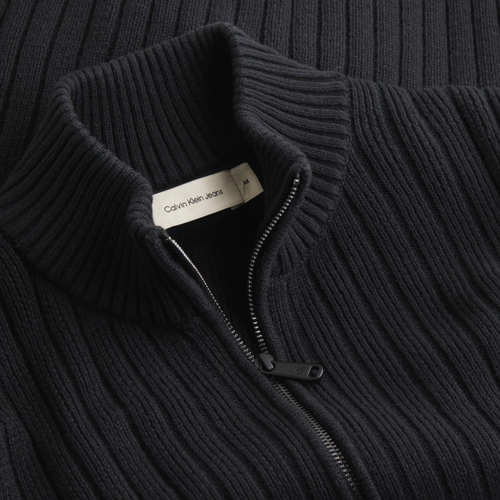 Calvin Klein Zwarte Rits Cardigan Trui Winter Katoen Black Heren