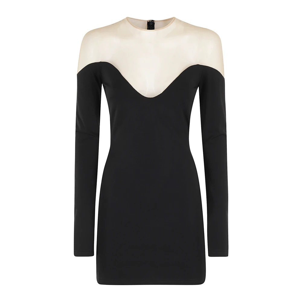 David Koma Tule Inzet Lange Mouw Mini Jurk Black Dames