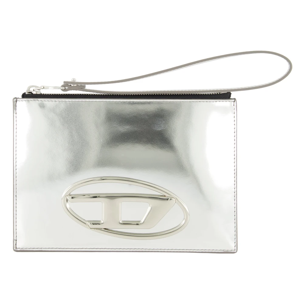 Diesel Glanzende Zilveren Clutch Lente-Zomer 2025 Gray Dames
