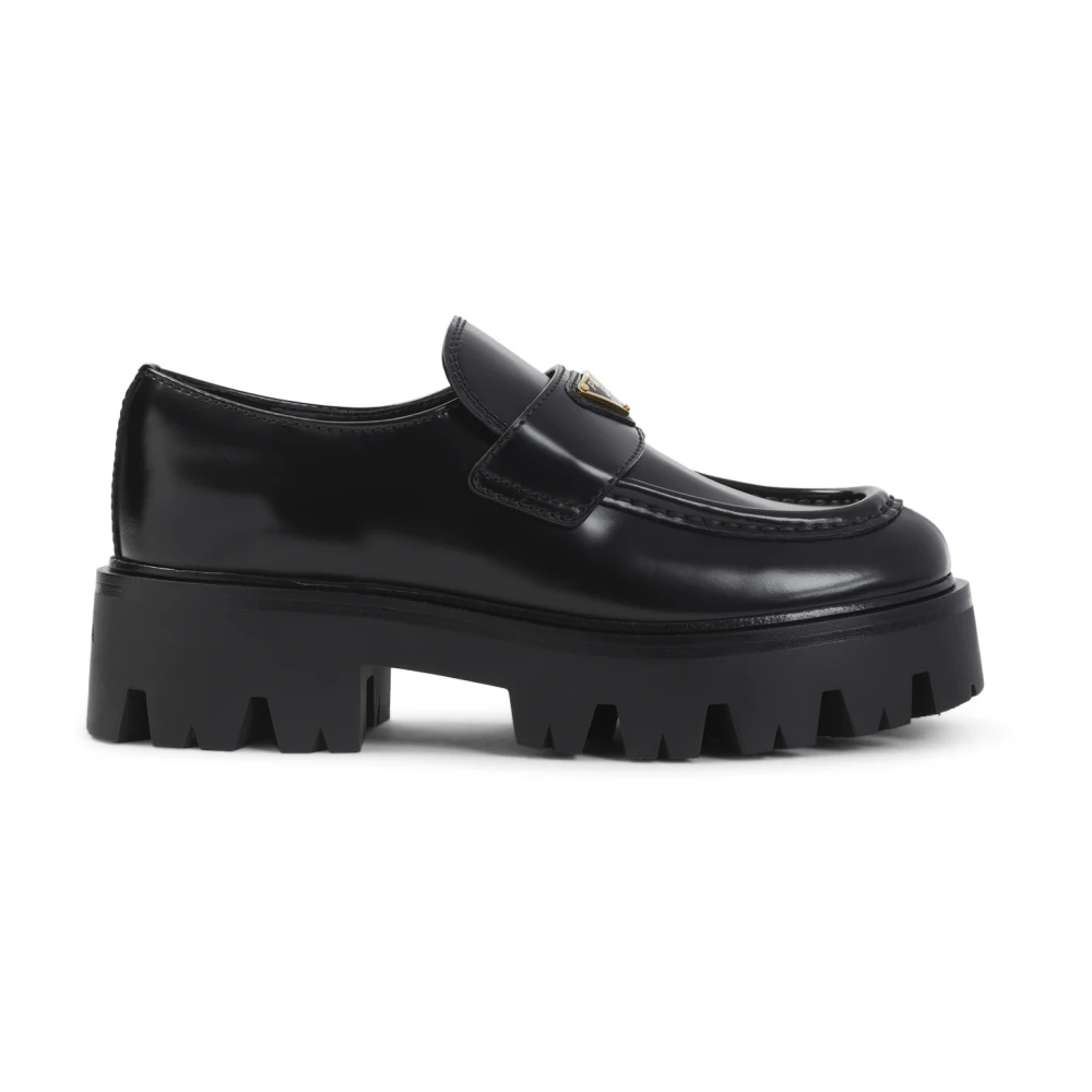 Prada , Loafers, Female, Black, 3 1/2 Uk, Brushed Leather Loafers