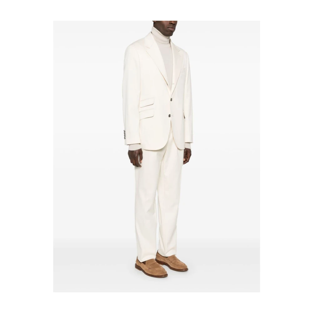 BRUNELLO CUCINELLI Gestructureerde Witte Blazer en Broek Set White Heren