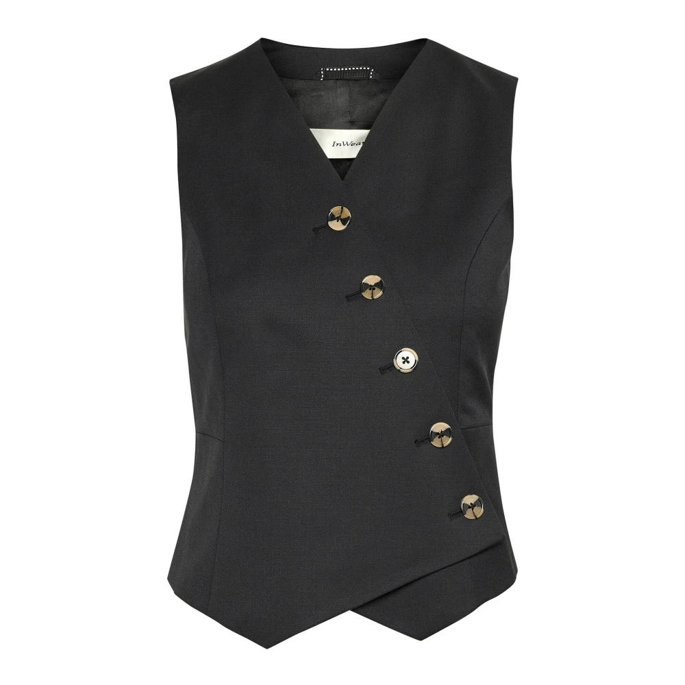 InWear Zwarte Asymmetrische Knoopvest Black Dames