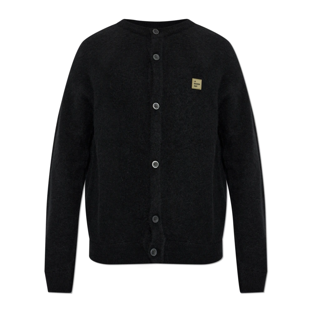 American Vintage Mannelijk Zwart Truien & Vesten Heren, S, Wol, Cardigan Met Logopatch
