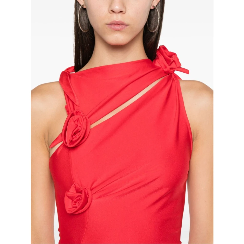 Coperni Rode Bloemen Asymmetrische Lange Jurk Red Dames