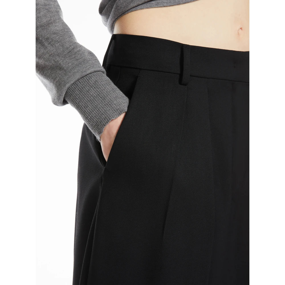 SPORTMAX Zwarte Wollen Stretch Wijde Pijp Broek Black Dames