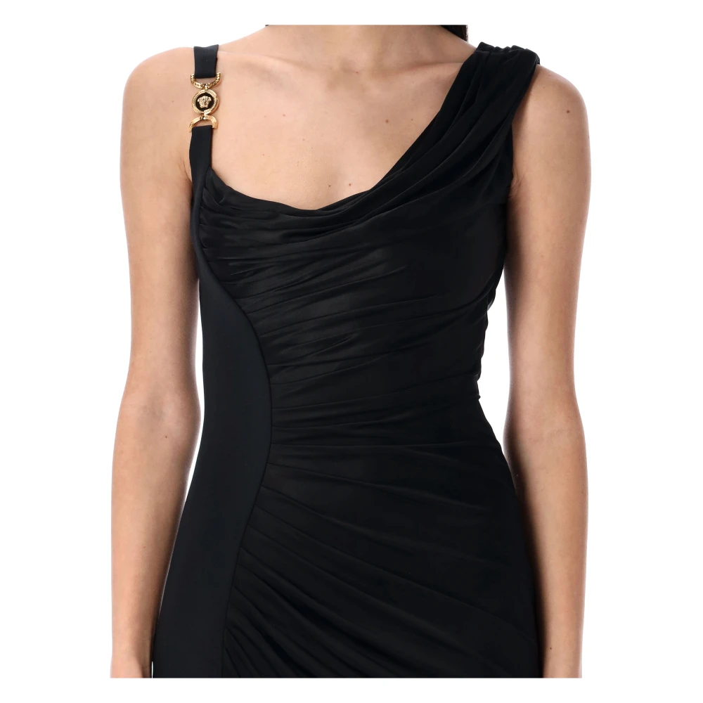 Versace Zwarte Satijnen Gedrapeerde Gown Medusa '95 Black Dames